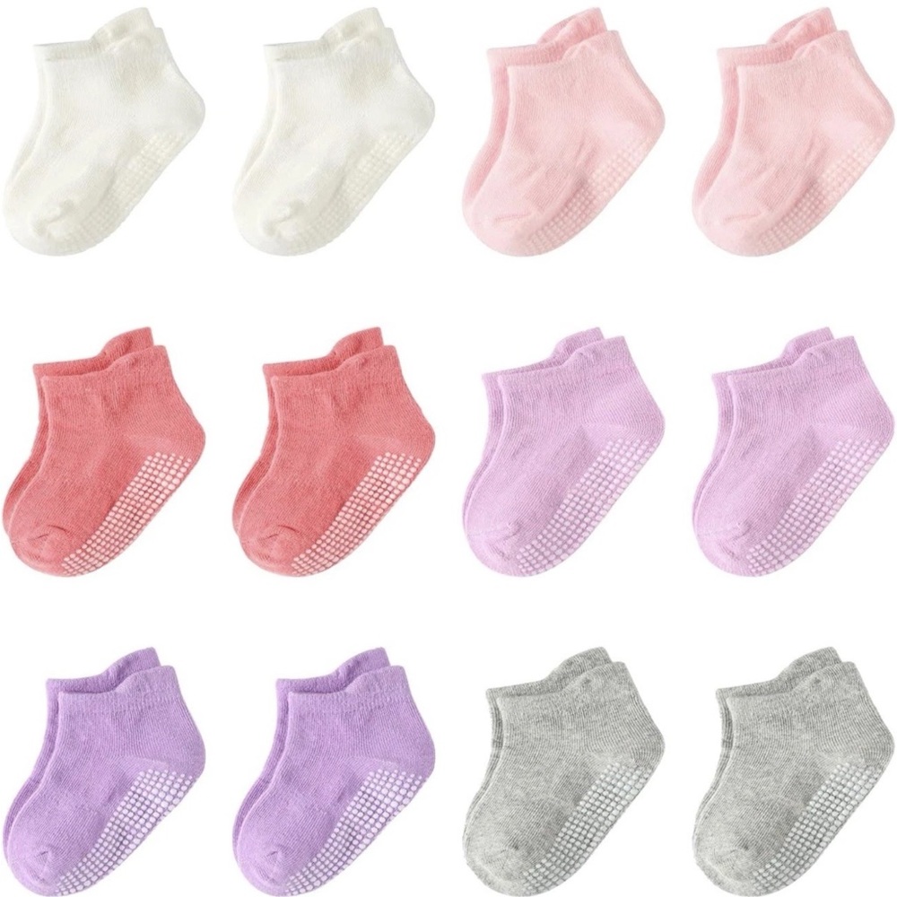 Toddler Girl Socks Non Slip Grip Ankle Cotton with Grippers 1-3Y Colorful 12 Pai